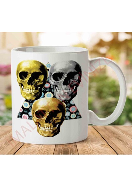 3 Skull Üç Kuru Kafa Iki Tarafı Baskılı Kupa Bardak