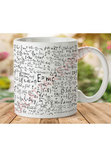 1-142 E=mc2 Matematik Formülü Beyaz Iki Tarafı Baskılı Kupa Bardak