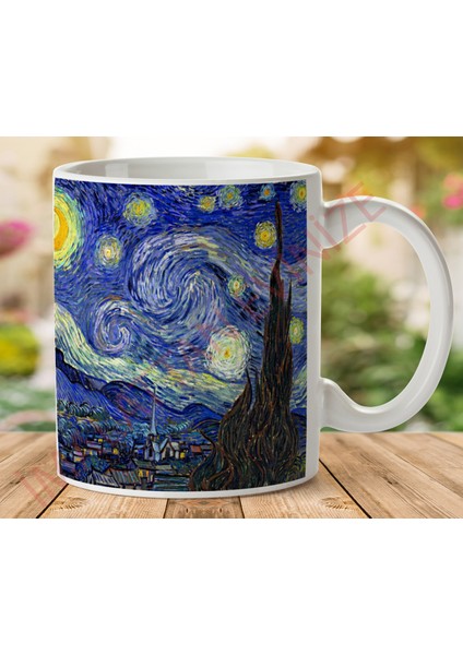 1-479 Van Gogh Yıldızlı Geceler Iki Tarafı Baskılı Kupa Bardak