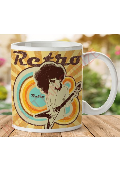 1-391 Retro Gitarist Iki Tarafı Baskılı Kupa Bardak