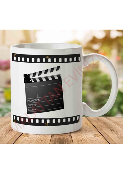 1-1215 Sinema Klaket Iki Tarafı Baskılı Kupa Bardak