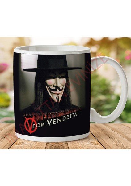 1-474 For Vendetta Tasarım Iki Tarafı Baskılı Kupa Bardak