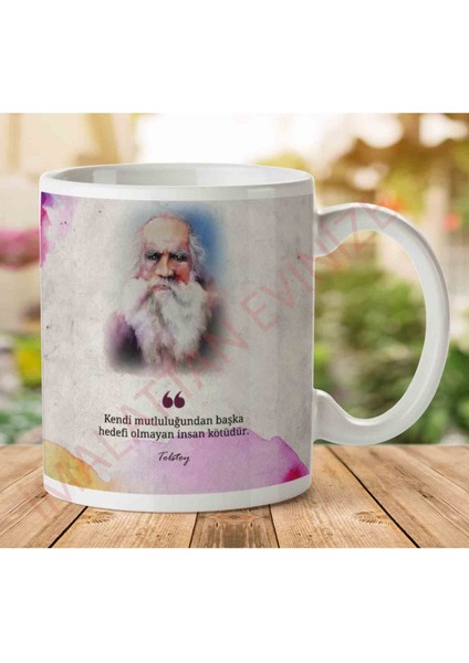 Tolstoy Kötü Insan Iki Tarafı Baskılı Kupa Bardak