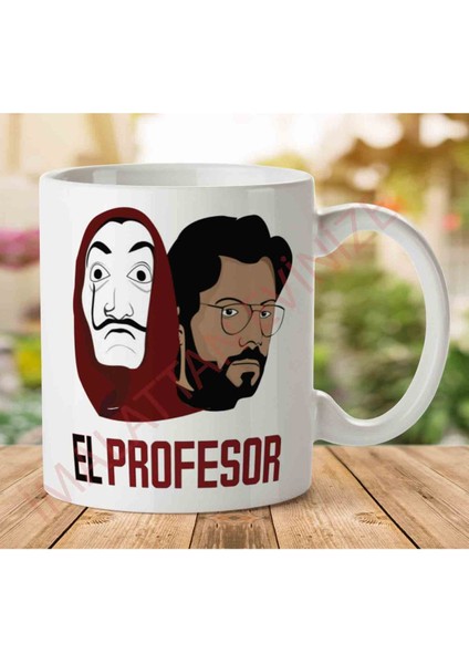 1-972 El Profesör Maskeli La Casa De Papel Iki Tarafı Baskılı Kupa Bardak