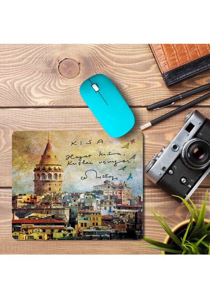 Galata Kulesi Hayat Kısa Kuşlar Uçuyor Cemal Süreya Baskılı Mouse Pad Mousepad
