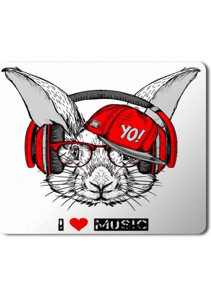 Müzik Dinleyen Tavşan Music Rabbit Baskılı Mouse Pad Mousepad
