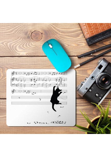 Kedi Müzik Nota Toplayan Kedi Baskılı Mouse Pad Mousepad