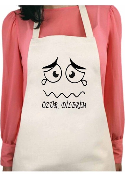 Özür Dilerim Kalıcı Baskılı Yıkanabilir Su itici Özellikli Mutfak Önlüğü