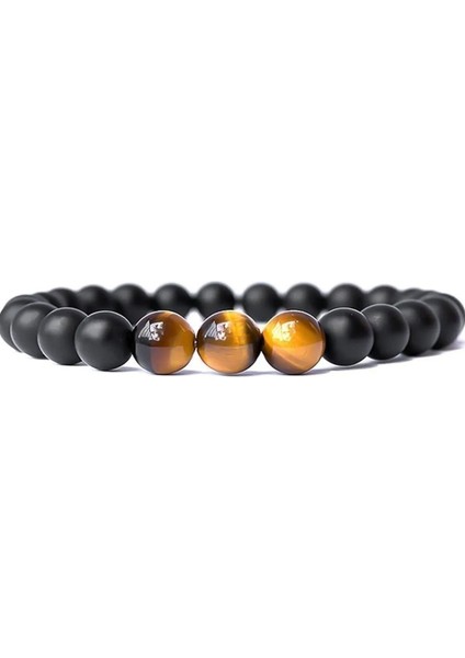 Unisex Kaplangözü-Mat Oniks Tasarım 3'lü Kaplangözü Doğaltaş Bileklik