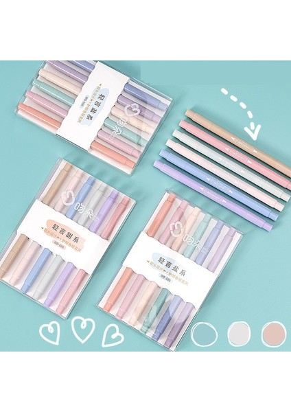 Morandi Colour 6 Parça Ince Model Çift Taraflı Marker Çizgi Işaretleme Kalemi - Tip 1