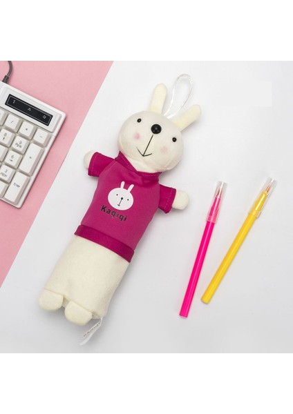 Tavşan Temalı Peluş Sevimli ve Şirin Kalem Kutusu - Pembe