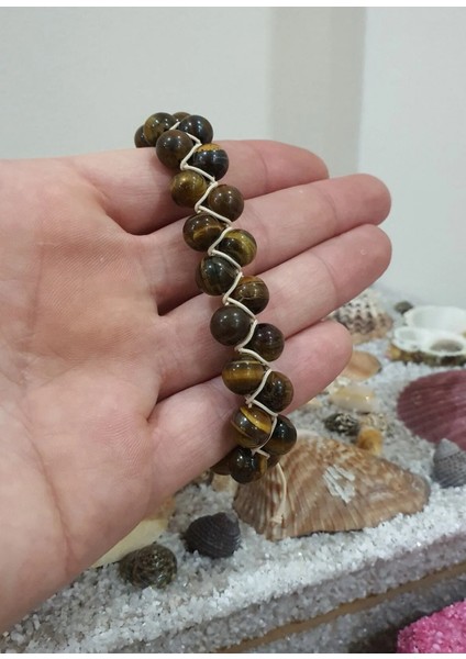 Kaplan Gözü El Örme Makrome Doğal Taş Bileklik 8 mm ( Güç ve Para Mıknatısı ) Aa Kalite modelleri