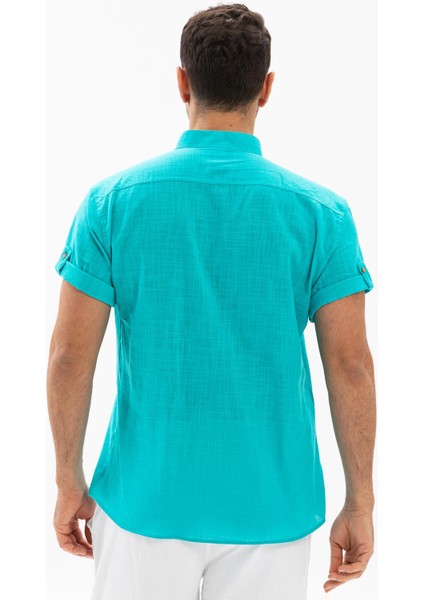 Kısa Kol Şile Bezi Bodrum Erkek T-Shirt Turkuaz fiyatları