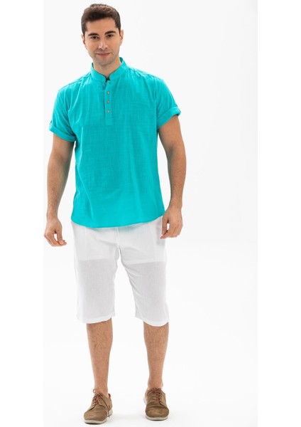 Kısa Kol Şile Bezi Bodrum Erkek T-Shirt Turkuaz fırsatları
