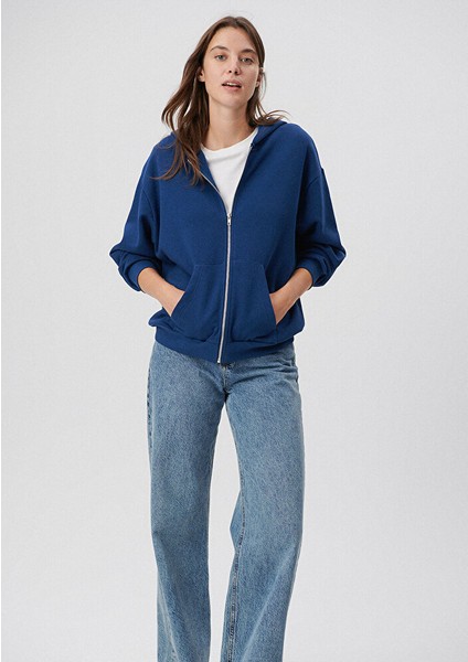 Kadın Fermuarlı Kapüşonlu Lacivert Basic Sweatshirt 1611775-82625