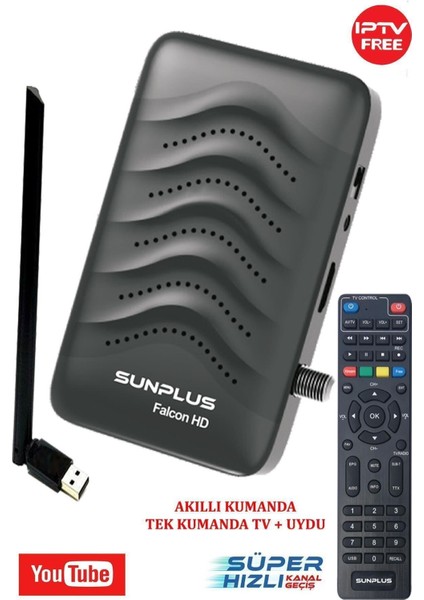 Falcon Çanaklı-Çanaksız Tv Full Hd Akıllı Kumanda Sınırsız Sinema Paketi Uydu Alıcısı Wifi Anten