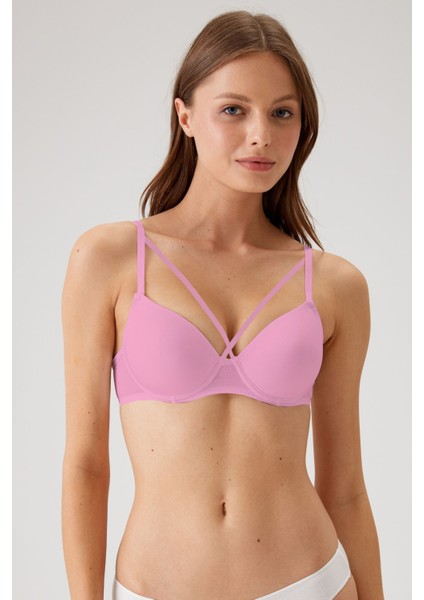 2'li Ekonomik Paket 6511 Oyster Pink Antrasit Balenli Push Up Destekli Micro Sütyen (Slip Hediyeli) fiyatları