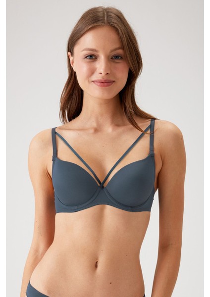 2'li Ekonomik Paket 6511 Oyster Pink Antrasit Balenli Push Up Destekli Micro Sütyen (Slip Hediyeli) modelleri