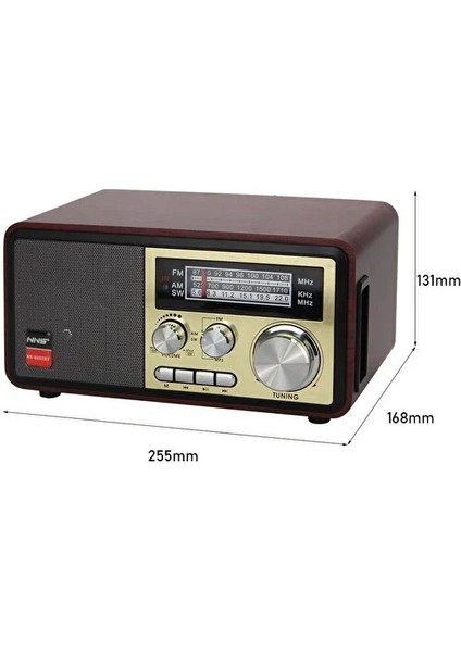 NS-8093 Bluetoothlu Ahşap Nostaljik Radyo Mp3 Çalar Fm Radyo Taşınabilir NS8093BT