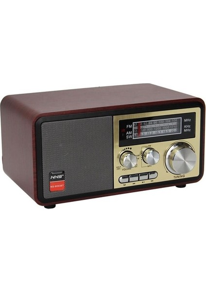 NS-8093 Bluetoothlu Ahşap Nostaljik Radyo Mp3 Çalar Fm Radyo Taşınabilir NS8093BT