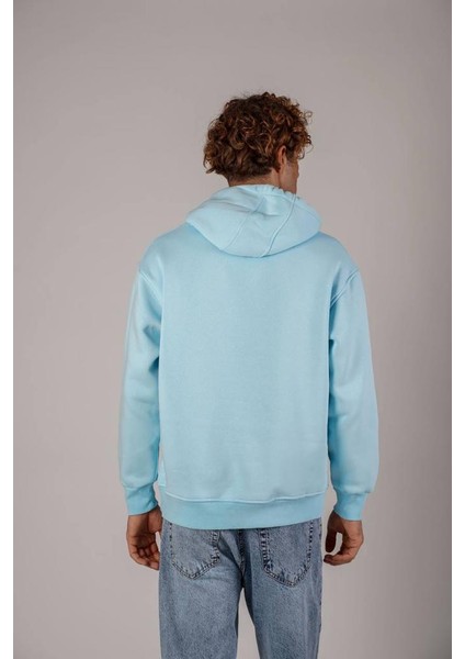 Unisex Indigo Basic Oversize Kapşonlu Sweatshirt
