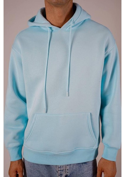 Unisex Indigo Basic Oversize Kapşonlu Sweatshirt