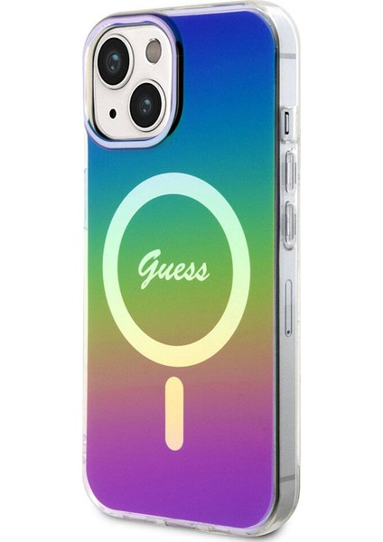 iPhone 15 Plus Uyumlu Kılıf Guess Orjinal Lisanslı Magsafe Şarj Özellik Yazı Logolu Iridescent Siyah modelleri