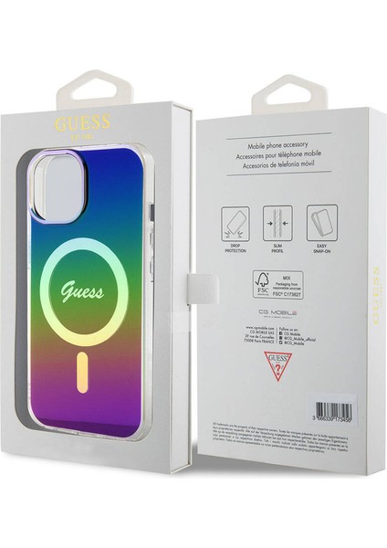 iPhone 15 Plus Uyumlu Kılıf Guess Orjinal Lisanslı Magsafe Şarj Özellik Yazı Logolu Iridescent Siyah indirimleri