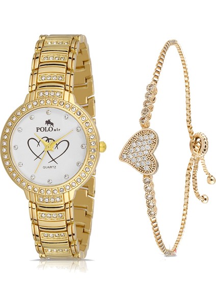 Taşlı Kalp Desenli Zirkon Taşlı Kalp Bileklik Kombin Sarı Renk ve Kadın Kol Saati modelleri