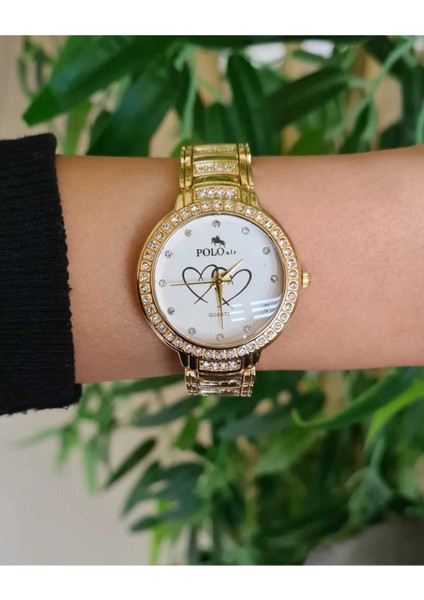 Taşlı Kalp Desenli Sarı Renk ve Kadın Kol Saati fiyatları