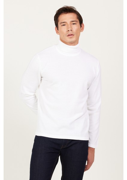 AC&Co / Altınyıldız Classics Erkek Ekru Standart Fit Normal Kesim Tam Balıkçı Yaka Triko Kazak