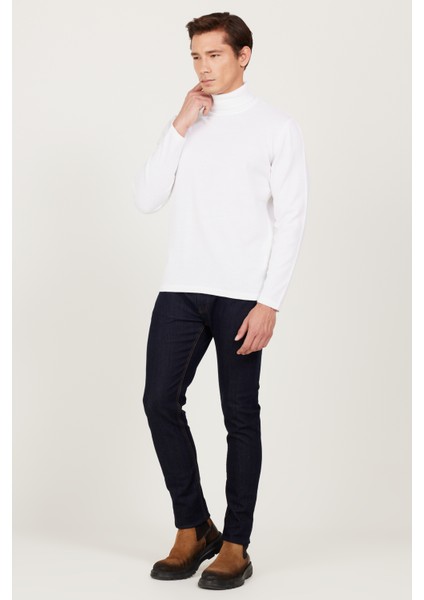 AC&Co / Altınyıldız Classics Erkek Ekru Standart Fit Normal Kesim Tam Balıkçı Yaka Triko Kazak