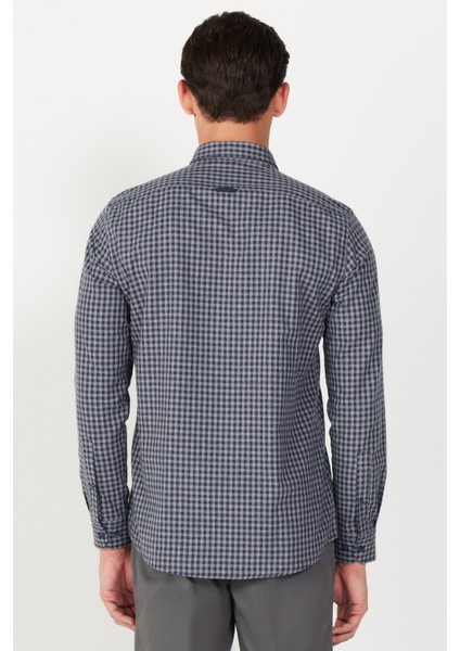 ALTINYILDIZ CLASSICS Erkek Lacivert-Gri Slim Fit Dar Kesim Klasik Yaka Kareli Gömlek indirimleri
