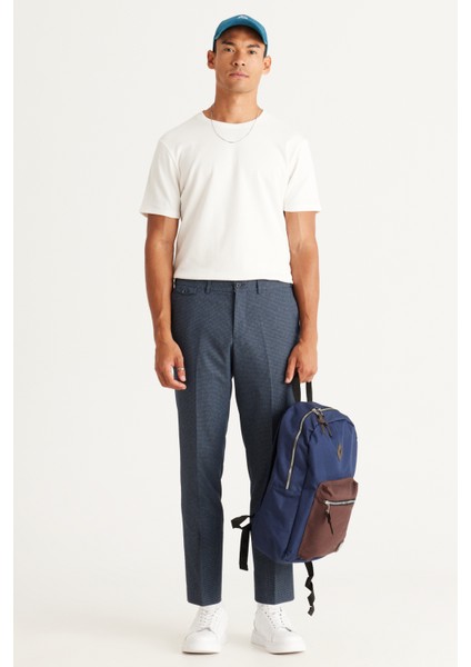 ALTINYILDIZ CLASSICS Erkek Lacivert Slim Fit Dar Kesim Desenli Beli Lastikli Esnek Pantolon