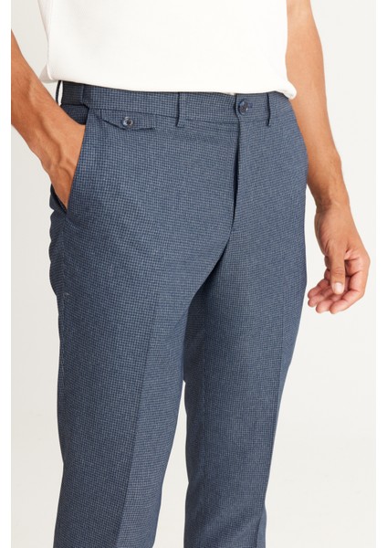 ALTINYILDIZ CLASSICS Erkek Lacivert Slim Fit Dar Kesim Desenli Beli Lastikli Esnek Pantolon