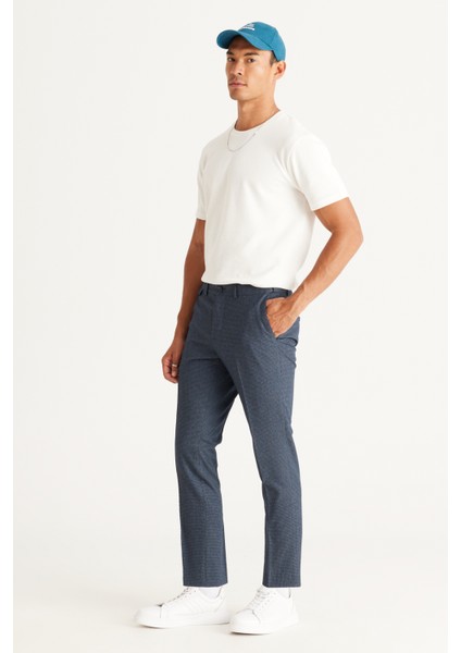 ALTINYILDIZ CLASSICS Erkek Lacivert Slim Fit Dar Kesim Desenli Beli Lastikli Esnek Pantolon