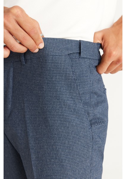 ALTINYILDIZ CLASSICS Erkek Lacivert Slim Fit Dar Kesim Desenli Beli Lastikli Esnek Pantolon