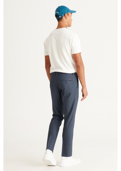 ALTINYILDIZ CLASSICS Erkek Lacivert Slim Fit Dar Kesim Desenli Beli Lastikli Esnek Pantolon