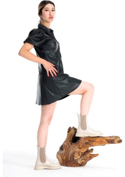 Deri Çift Lastikli Günlük Kadın Bot Ayakkabı indirimleri