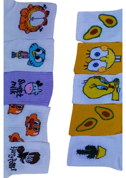 KBC Socks 10'lu Unisex Desenli Kolej Soket Çorap Seti