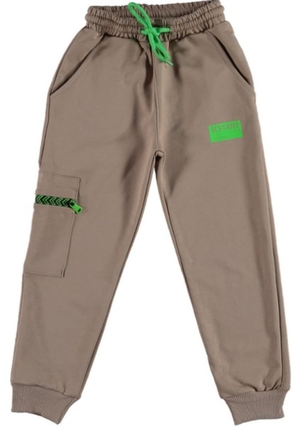 Erkek Çocuk /kız Çocuk Start Yazı Desenli Kargo Cepli Açık Kahverengi Eşofman Altı
