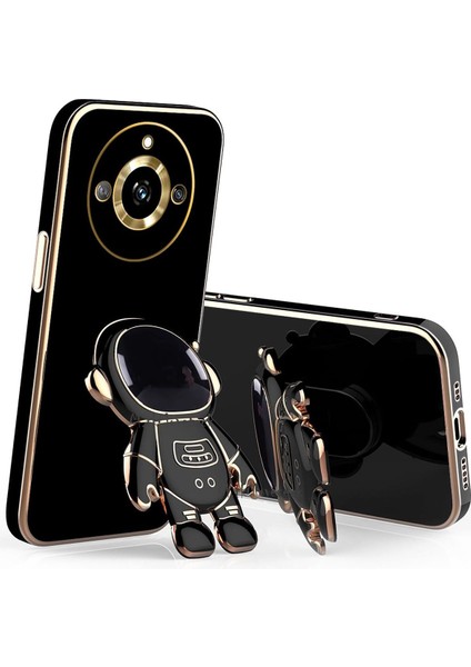 Realme 11 Pro Kılıf Astronot Standlı Sevimli Parlak Gold Altın Kenarlı Tam Korumalı 3D Sevimli Kapak