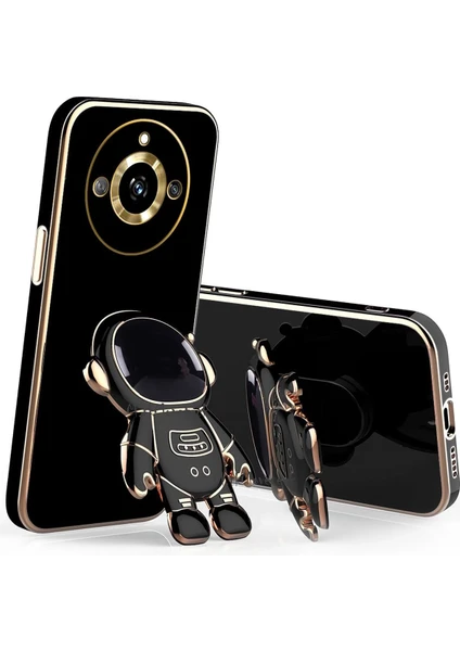 MTK Moveteck Realme 11 Pro Kılıf Astronot Standlı Sevimli Parlak Gold Altın Kenarlı Tam Korumalı 3D Sevimli Kapak