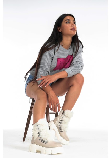 Deri Bağcıklı Fermuarlı Rahat Kadın Bot Ayakkabı indirimleri