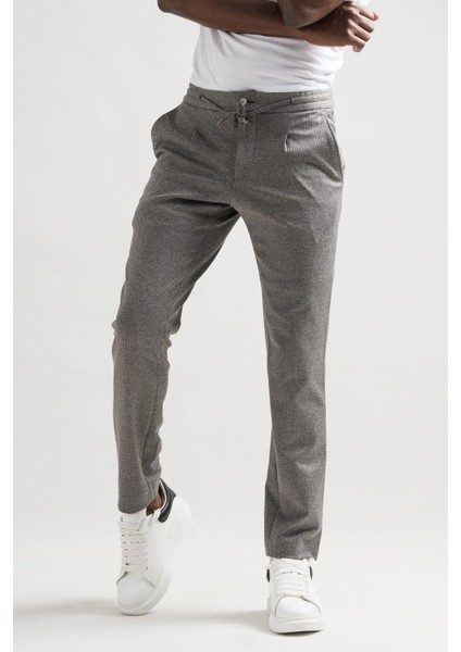 Slimfit Beli Lastikli Iplikli Çizgili Tek Pileli Kışlık Kumaş Erkek Jogger Pantolon fiyatları
