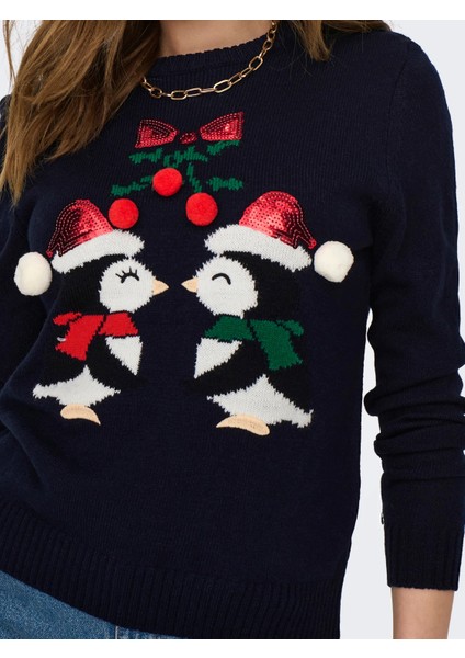 Penguen Desenli Kadın Kazak - Uzun Kol - Günlük Şık indirimleri