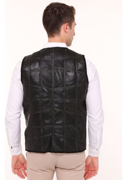 Erkek Siyah Içi Kürk Detaylı Hakiki Deri Yelek indirimleri