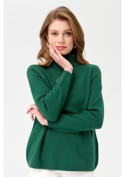 Kadın Tam Balıkçı Yaka Klasik Yün Kazak Ö.Başı