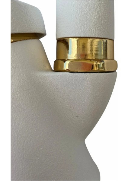 Beyaz Gold Lavabo Bataryası Musluğu Çeşmesi Çift Su Girişli