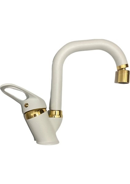 Beyaz Gold Banyo Lavabo Bataryası Musluğu Çeşmesi Oynar Başlıklı